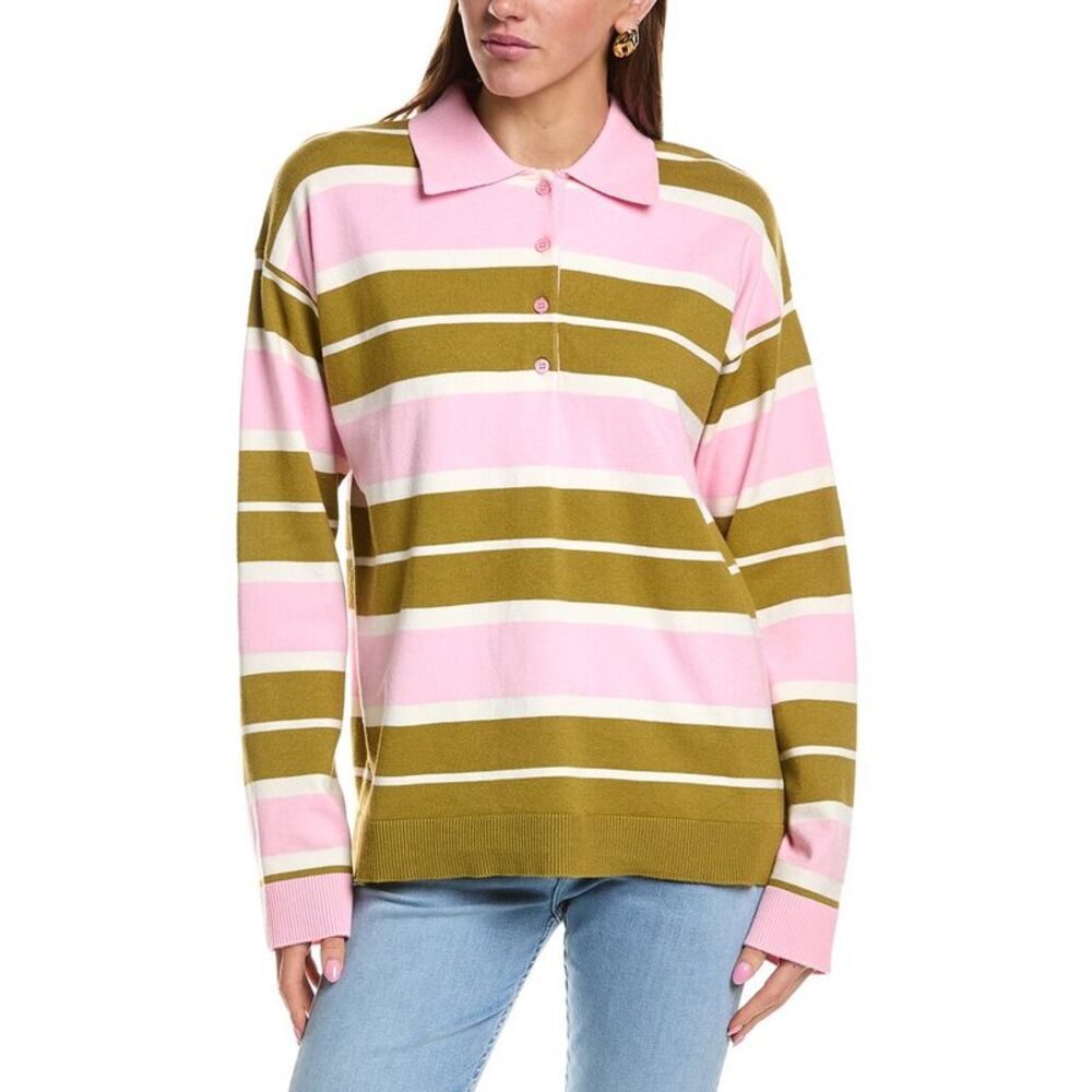 English Factory Womens  Striped Polo Knit Shirt, Green